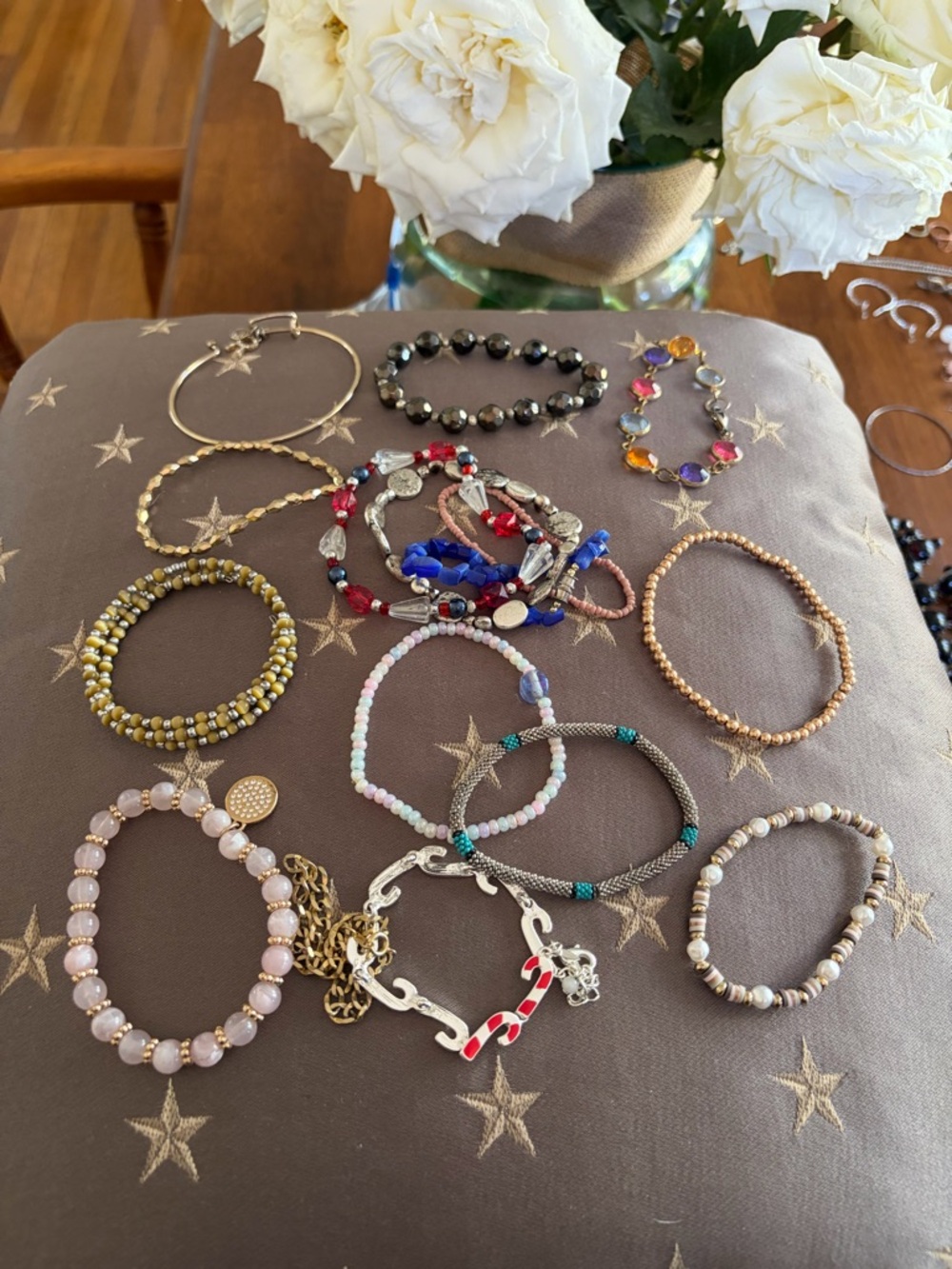 Mixed Beaded Stretch Bracelet Set - Gold, Pink, Blue, Black, Multicolor